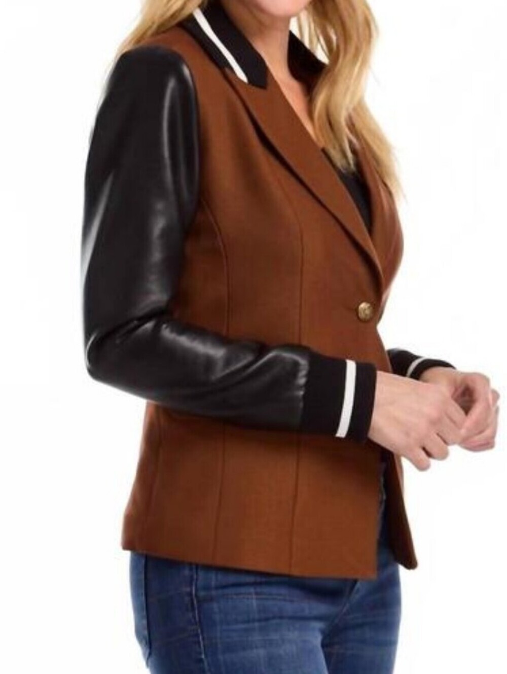 FDJ French Dressing Jeans Mixed Media Blazer in Espresso Size S - Picture 4 of 13